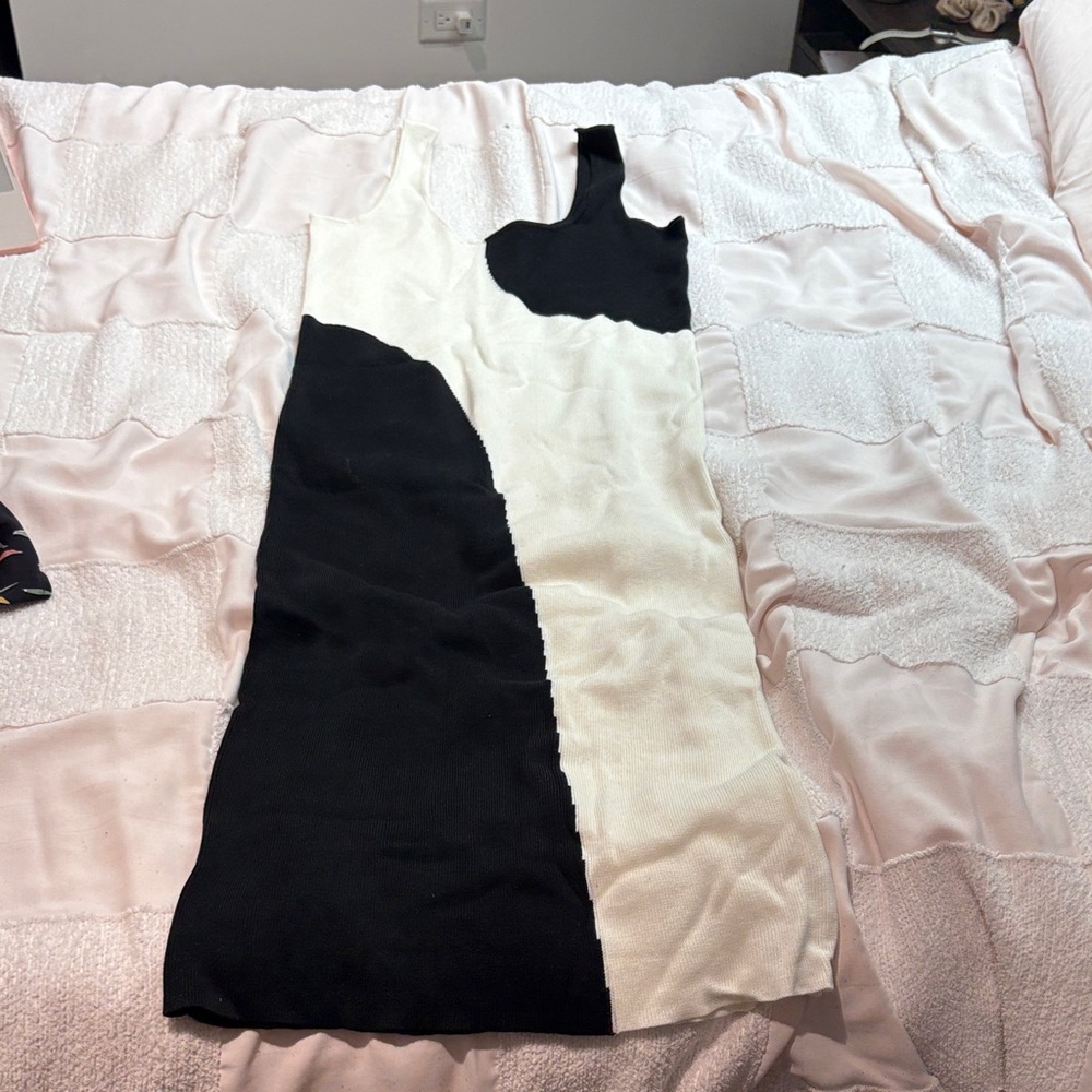 Eloquii One Shoulder Black and Cream Dress